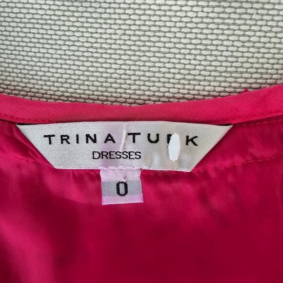 Trina Turk Hot Pink 3/4 Sleeves V Neck Lace Lined Mini Dress Sz 0 (645) - Picture 7 of 8